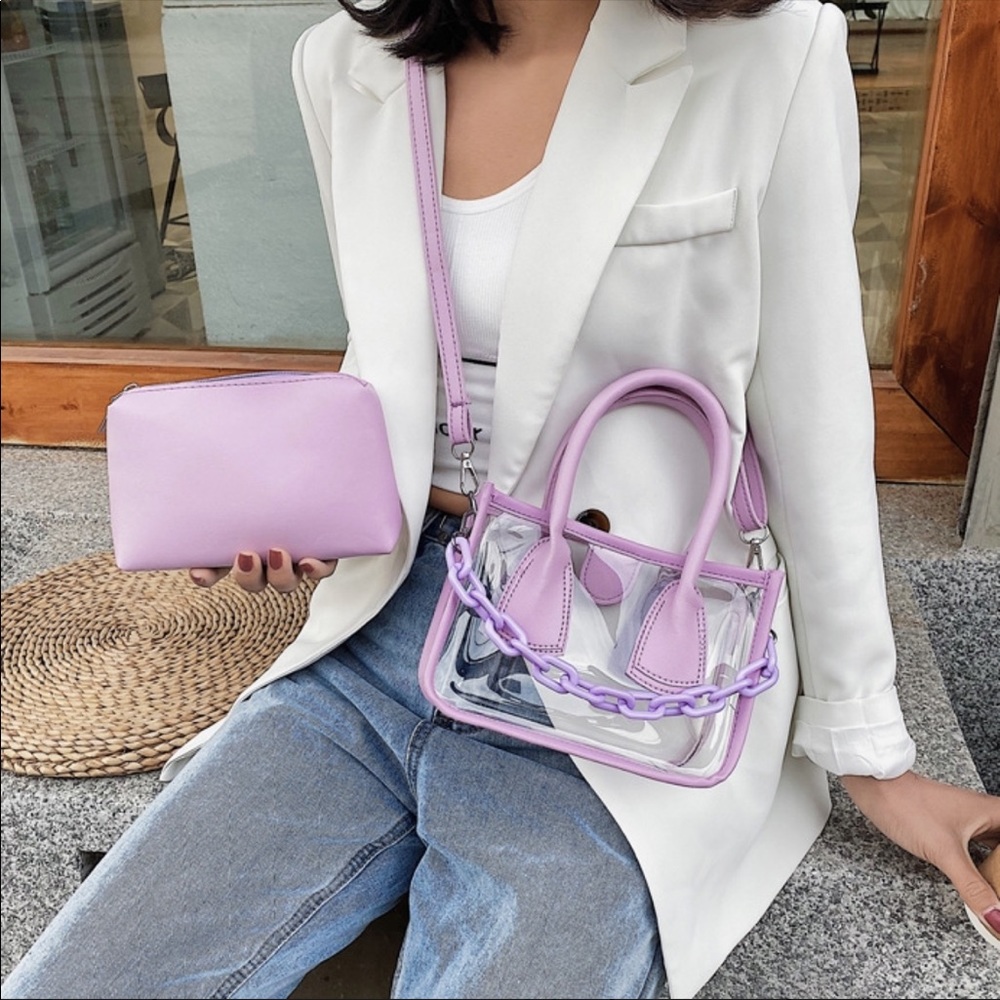 Two piece-Thick chain Classy clear bag with clutch